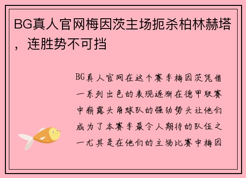 BG真人官网梅因茨主场扼杀柏林赫塔，连胜势不可挡